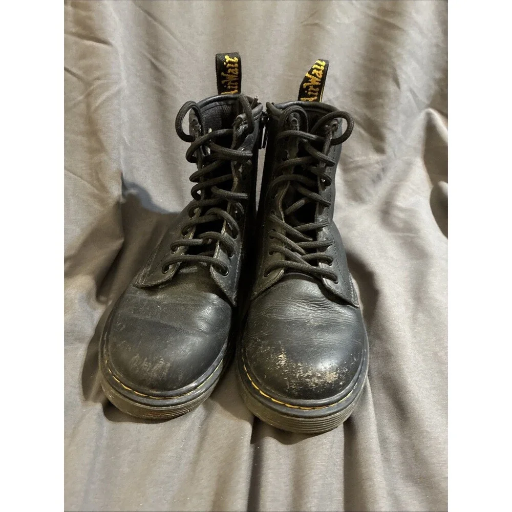 Doc Dr. Martens 1460 J Black Leather Combat Boots W3 | M2 Side Zip